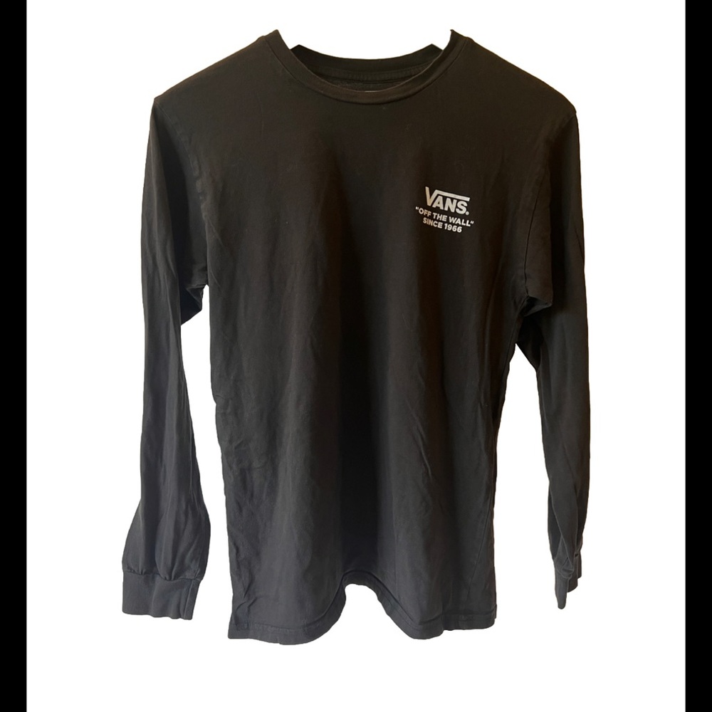 Vans T-Shirt Men's Small S Long Sleeve Off The Wall Graphic Logo Crew Neck Black